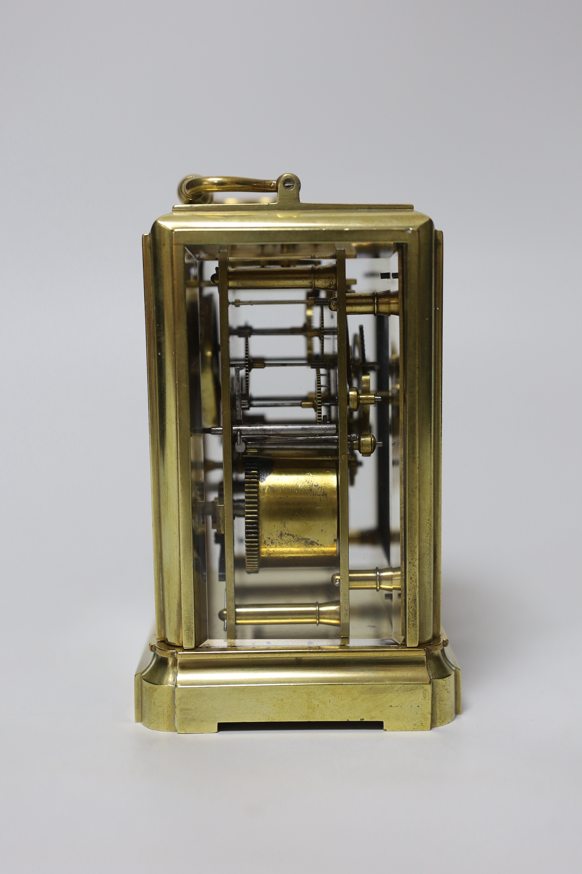 A Henry Marc French brass carriage clock with enamel dial, Japy Freres movement numbered 26934, 13.5cm including handle